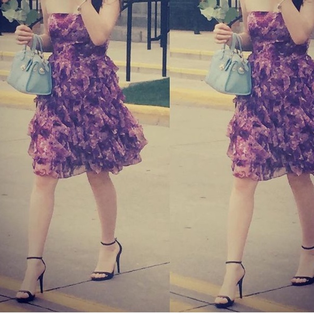 WHBM Strapless Ruffled Midi Dress